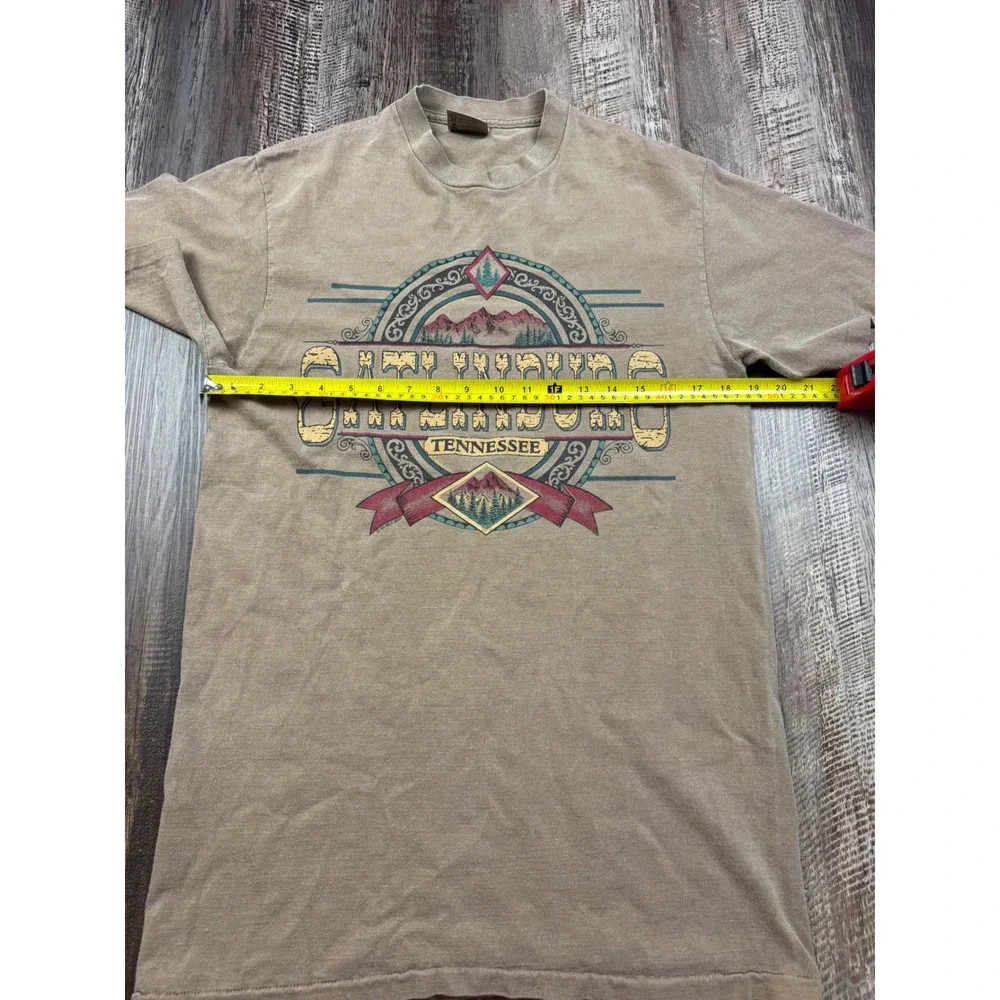 Vintage Oneita Power-T Gatlinburg Tennessee T-Shirt Mens Medium Tan Made in USA - Picture 3 of 6